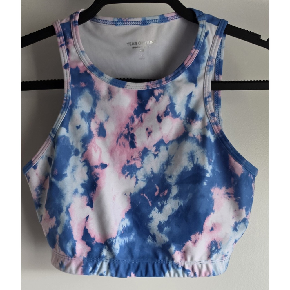 Year of Ours Crop Top Size S Sleeveless Tie-Dye Blue Pink White Athletic